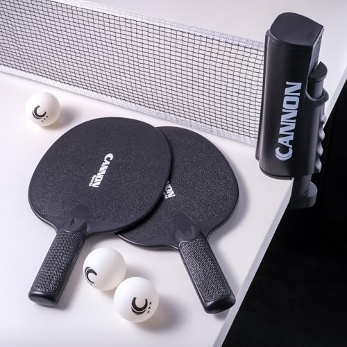 Cannon Sports Table Tennis Set – 2 Unbreakable Paddles, 6 3-Star Balls, Retractable Net & Carry Bag – Clamp-On Portable Ping Pong Net Fits Tables up to 2 Inch Thick, Extends to 6 Feet - color: Black