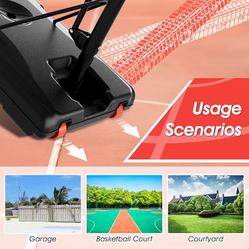 AWII SPORT Basketball Hoop Outdoor 44 Inch Shatterproof Backboard 4.8-10ft Height Adjustable Portable Basketball Hoop Goal System for Kids Youth Adults Play in Backyard/Courts/Indoor