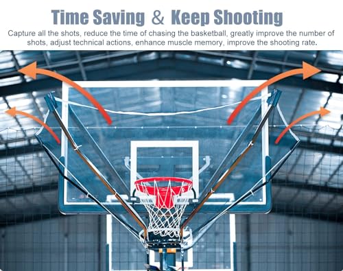 Basketball Shooting Machine Metal Basketball Rebounder Attachment, Hanging Basketball Return System for Hoop ＆ Rim, 180° Basketball Shooting Trainer ，Easy Install