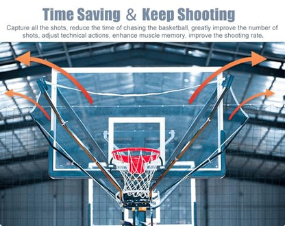 Basketball Shooting Machine Metal Basketball Rebounder Attachment, Hanging Basketball Return System for Hoop ＆ Rim, 180° Basketball Shooting Trainer ，Easy Install