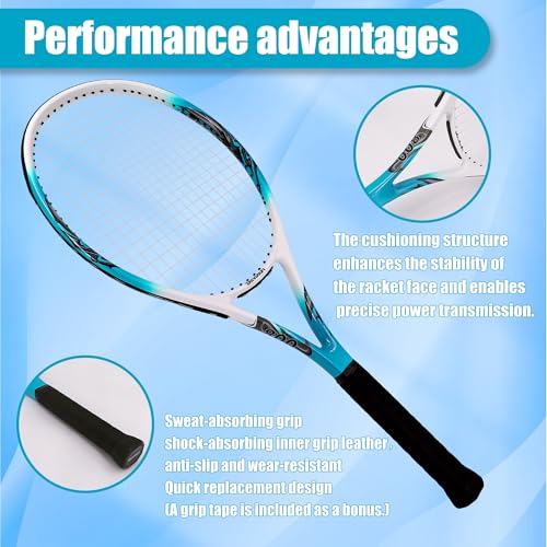 Senston 27 inch Tennis Racket for Adults 1 Pack Tennis Racket Set Tennis Overgrip, Vibration Damper - color: blue