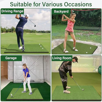 Golf Mat,Elite Golf Hitting Mats Practice Outdoor & Indoor,5x4ft Turf Driving Range Mats for Golf Simulators and Practice with 10 Balls,9 Tees,21|31mm Thickening Domivans - size: Thickness 21 mm