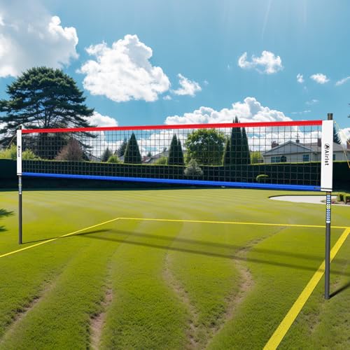 Portable Volleyball Net Set,Professional Volleyball Nets Set for Backyard and Beach,Outdoor Volleyball Net with Height Adjustable Poles,Volleyball and Carrying Bag - color: Red and Blue