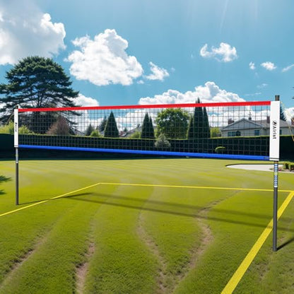Portable Volleyball Net Set,Professional Volleyball Nets Set for Backyard and Beach,Outdoor Volleyball Net with Height Adjustable Poles,Volleyball and Carrying Bag - color: Red and Blue