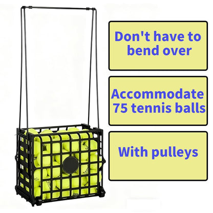 Portable Tennis Balls Hopper with Wheel - 75 Tennis Balls Capacity,Tennis Ball Retriever Basket Carrier Gatherer Picker Hopper Container ，Easy-Roll Design for Practice & Training