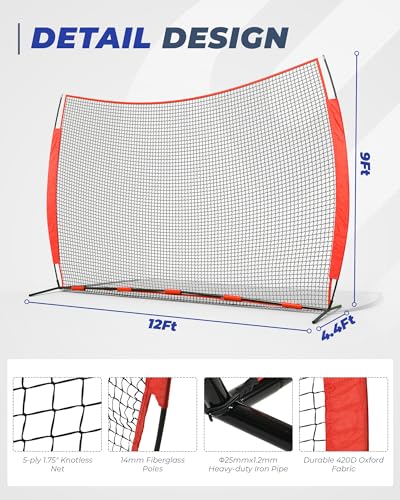 12x9/16x10/20x10ft Barricade Backstop Net, Ball Sports Barrier Netting, Protection Screen for Baseball Softball Lacrosse Soccer Hockey Training for Backyard with Carry Bag