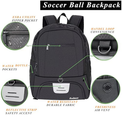 Soccer Ball Bag-Backpack for Basketball,Volleyball with Cleat Shoes and Ball Compartment for Sports Team,Trainning - color: Black