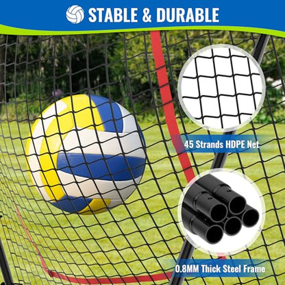 Volleyball Rebounder Net 7x4 FT, 5-Angle Adjustable Bounce Back Net, Steel Frame & PE Training Net for Volleying/Spiking, Rust-Resistant & Durable – w/Travel Bag, 2 NETS - color: Black & Red