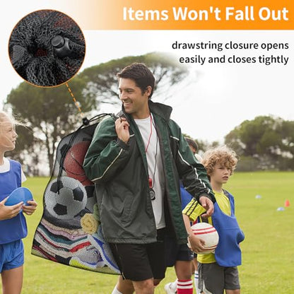 Extra Large Sports Ball Bag, Heavy Duty Breathable Mesh Storage Bag, 40" x 30" Hold 10-12 Soccer Basketball Football, Adjustable Shoulder Strap, Ideal for Coaches, Team, Swimming Gear - style: No Pocket