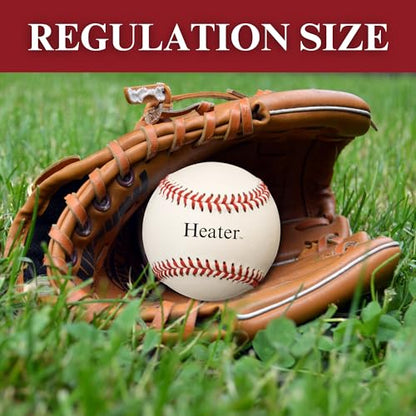 Heater Sports Leather Pitching Machine Baseballs, Low Profile Seams for Greater Accuracy, Batting Practice Training Balls Safe for Aluminum, Wooden or Composite Bats, 12 Pack