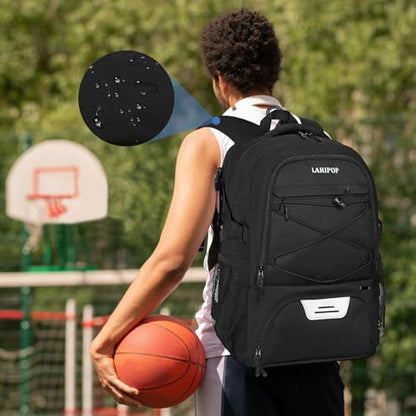LARIPOP Basketball Backpack Large Basketball Bag with Ball Holder & Shoe Compartment for Youth Adults Men Women - color: Black