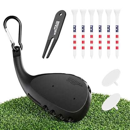 Golf Tee Holder for Golf Bag Accessories for Men, 3-in-1 Tee Caddy, Includes 6 Golf Tees, Divot Repair Tool & Golf Ball Marker, Stylish Golf Gifts for Men & Women