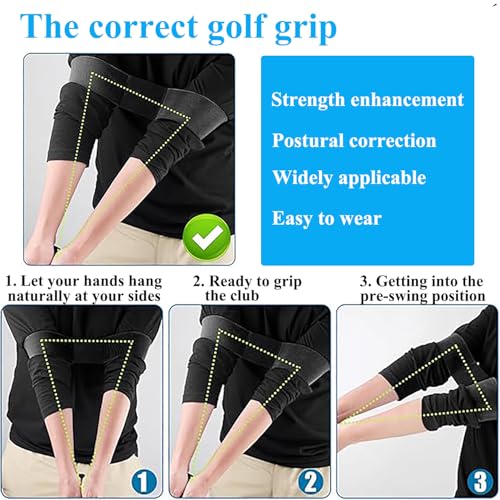 Golf Grip Trainer ，Swing Correcting Arm Band ，A Golf Swing Aid for Beginner ，Adjustable Hand Position Training Tool ，Golf Swing Mechanics Corrector ，Golf Swing Trainer