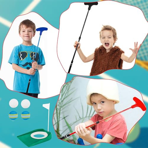 2 Pack Adjustable Golf Putter Set for Kids Teenagers Right or Left Handed Two-Way Mini Golf Club Putter Men and Women 4 Golf Training Balls 4 Practice Foam Balls 2 Flag Cup - color: Color Set 2