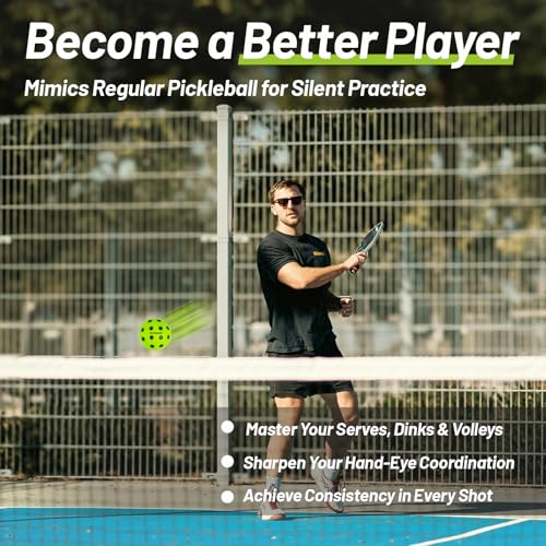 Silent Pickleball Balls - Quiet Practice for Indoor & Outdoor | Pro Foam, 40 Holes | Real Feel Like Traditional Pickleballs | USAPA Standard Bounce | 4-Pack + Bonus Mesh Bag - color: Green (Black Dots)