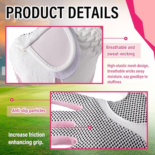 14 Pcs Pink Golf Accessories Set for Women, Golf Glove (fits 6.5 to 6.7" Hand, M/L), Microfiber Towel, Ball Bag with Clip, Tees, Magnetic Ball Marker, Divot Tool & Club Cleaning Brush