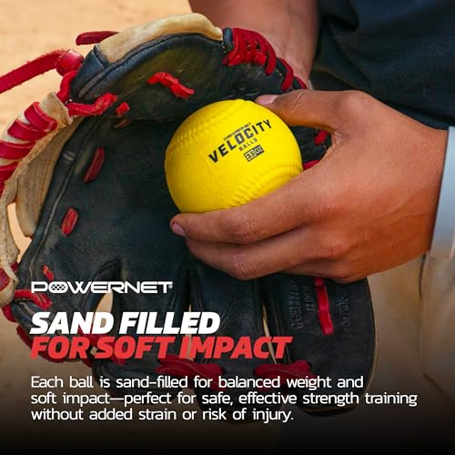 PowerNet Velocity Balls, 4-Pack Training Weighted Baseballs, Softball & Baseball Training Equipment to Increase Velocity & Strength, 3.5 oz-10 oz Sand-Filled Weighted Balls