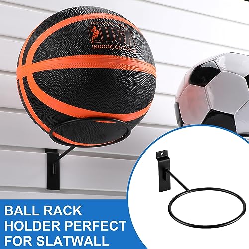 Gisafai 6 Pcs Basketball Holder Wall Mmount Slatwall Metal Ball Storage Multi Function Ball Holder Universal Basketball Display Rack for Sport Football Volleyball Soccer Display - color: Black