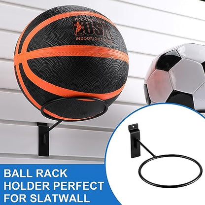 Gisafai 6 Pcs Basketball Holder Wall Mmount Slatwall Metal Ball Storage Multi Function Ball Holder Universal Basketball Display Rack for Sport Football Volleyball Soccer Display - color: Black