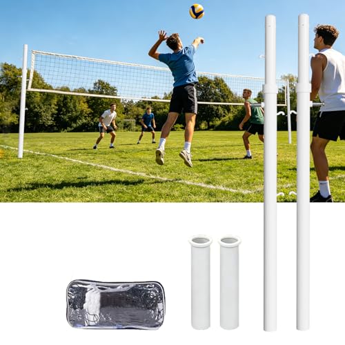 Volleyball Net System，Volleyball Net Poles with Adjustable Height, Outdoor Volleyball Nets and Poles, Professional Volleyball Poles for Gym, School,Indoor, Outdoor - color: White