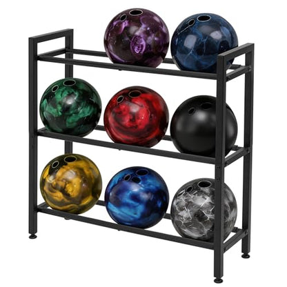 Bowling Ball Rack, Heavy Duty Bowling Ball Stand, Metal Storage Organizer Holds 9 Balls for Home, Garage, Game Room or League Equipment