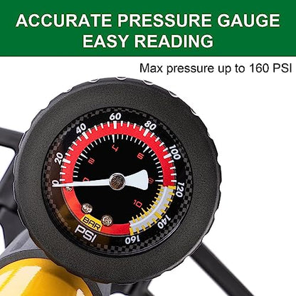 Bike Pump with Pressure Gauge- 160 PSI Bicycle Floor Pump fits Presta & Schrader Valve - Bike Pump with Air Ball Pump Inflator
