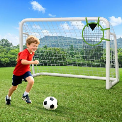 NAIZEA Soccer Goals - 24x8/21x7/18x7/12x6/16x7/10x6/8x6/6x4FT Soccer Goals for Backyard Training- Portable Metal Soccer Net for Youth & Adults - Heavy Duty Steel for Indoor Outdoor Games & Practice - size: 6ft x 4ft, style: Trainer-White/Steel
