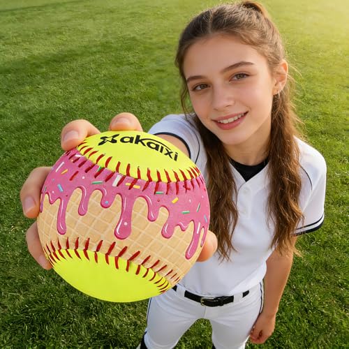 Fastpitch Balls Durable PVC Cover with PU Core, Ice Cream Drip Fastpitch Softball Great for Practice Training Games - Official Size and Weight