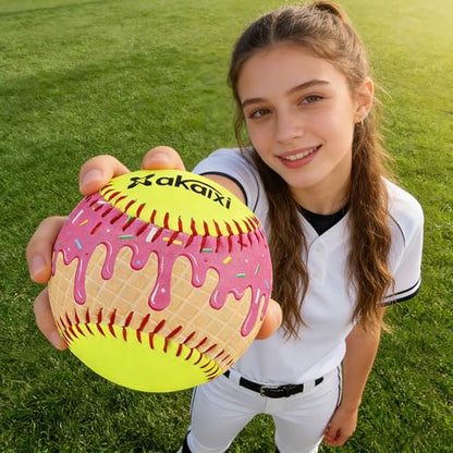 Fastpitch Balls Durable PVC Cover with PU Core, Ice Cream Drip Fastpitch Softball Great for Practice Training Games - Official Size and Weight
