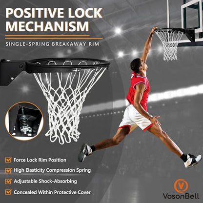 Basketball Rim Replacement, Single-Spring Breakaway Basketball Rim Outdoor Indoor, Universal 18 Inch Heavy Duty Basketball Hoop Rim and Net - color: BLACK, style: HOOKS Basketball Rim