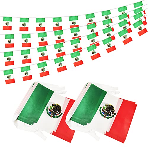 100 Feet Mexico Mexican Banner Flag String, Mexico Mini Flag Small Banner, for Party, Shops and Bars Decorations, Outdoor Decorations, 76 Flags - color: Mexico - 2 Pack