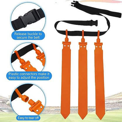 Hungdao 10/12 Players Flag Football Belts and Flags Adjustable Football Belts for Kids Teens Adults Team Training Sport Event - color: Orange