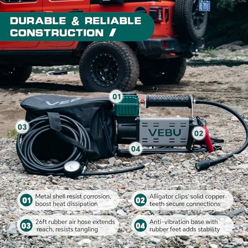 12V Air Compressor, 125PSI Tire Inflator with In-line Pressure Gauge, 5.65CFM Fast Inflation for Off-road Vehicles, Trucks, SUVs, RVs, ATVs, DC Power, Corded Electric - style: Single Cylinder + Inline Gauge
