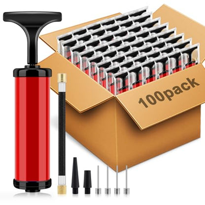 100 Sets Ball Air Pump Bulk for Sports Balls Include Needle Nozzle Extension Hose Hand Inflation Kit for Basketball Soccer Football Volleyball Balloon, Operation Bulk Christmas Child Items Gifts - color: Red