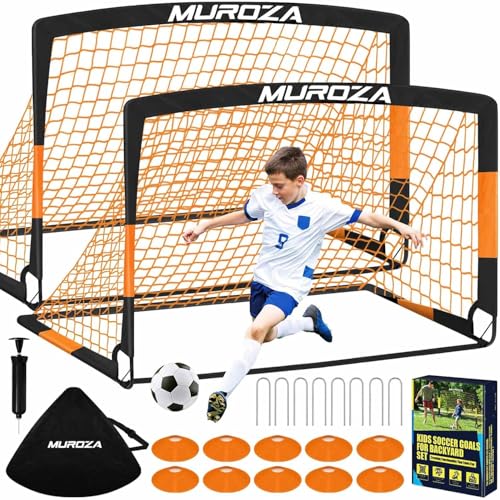 MUROZA Agility Ladder & Soccer Goal Training Set, 20ft Speed Ladder with Cones, Hurdles, Jump Rope & Parachute, Plus 2 Pack Pop Up Kids Soccer Goals with Ball & Cones for Backyard Sports Practice