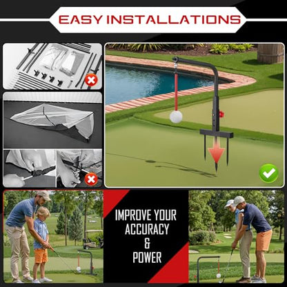 Golf Swing Trainer - Durable Iron Practice Golf Swing Training Aid - Golf Accessories for Kids & Youth with Replacement Ball Included & Height Adjustment Golf Accessories for Gift