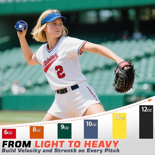 Set of 6 Weighted Softball - Training Softballs Weighted Balls for Softball with Drawstring Bag - 6oz to 12oz, 12 Inch - Help Increase Pitch Velocity - Great for All Skill Levels