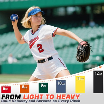 Set of 6 Weighted Softball - Training Softballs Weighted Balls for Softball with Drawstring Bag - 6oz to 12oz, 12 Inch - Help Increase Pitch Velocity - Great for All Skill Levels