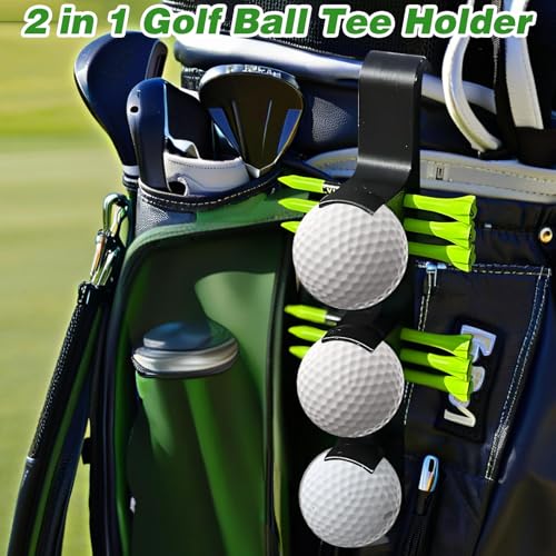 2 in 1 Golf Ball Tee Holder Quick Release Collector with Hook, Golf Accessories Portable Versatile Men Women for Club Bag Black (Holds 3 Balls / 6 Tees)
