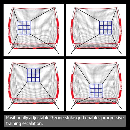 ZONLOLO 6x6ft Portable Baseball & Softball Net for Hitting，Pitching, Batting and Throwing, with Sturdy Bow Frame,Batting Tee, Ball Caddy and Strike Zone, Middel Size, Great for Kids!