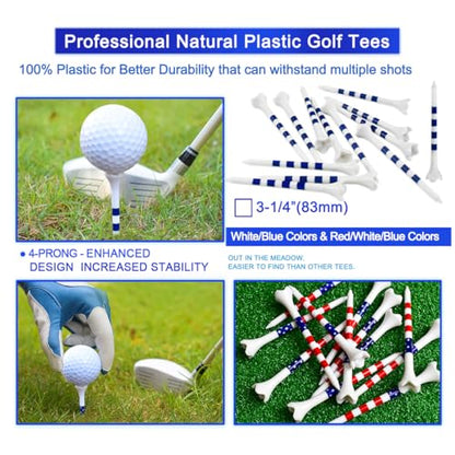 Golf Tees3 1/4" -100 Pack, Plastic Golf tees 3 1/4 inch 4-Prong Long Plastic Tees – Reduce Friction&Side Spin,Enhanced Durability & Stability,Also able to Work with a Variety of Drivers, hybrids.