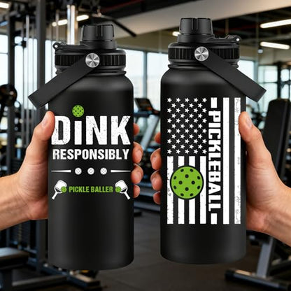 Fufandi Pickleball Gifts - Pickle Ball Dink Responsibly - Christmas, Birthday Gifts for Men, Women, Pickleball Lovers, Player Coach - Pickle Ball Water Bottle 32oz - color: Pickleball Black