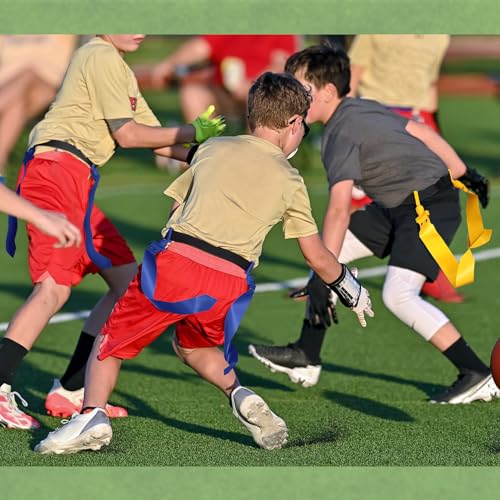 Wettarn 10/16 Player Flag Football Belts Adjustable Flag Football Set with Cones Bag for Youth Adults Kids Training Sport - color: Blue, Yellow
