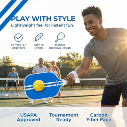 – Carbon Fiber Pickleball Paddles – USAPA Approved, Honeycomb Core, Cushioned Grip, Lightweight Design – Single Paddles & Paddle Sets - color: Blue Stripe - Single Paddle
