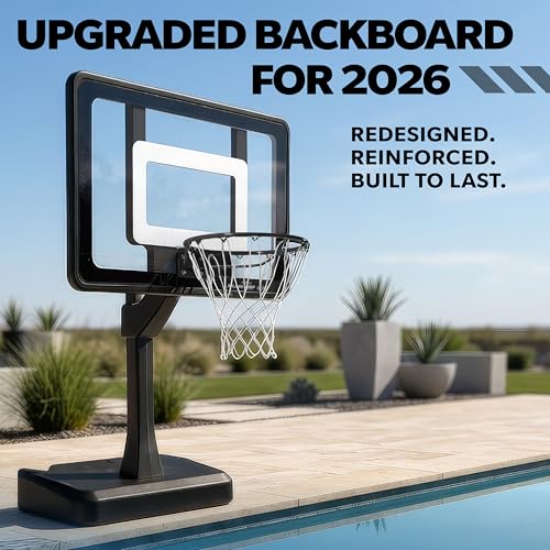 GoSports Splash Hoop Elite - Adjustable Height or Fixed Post - Pool Hoop Basketball Game with Water Weighted Base, Regulation Steel Rim and 2 Pool Basketballs - color: Elite Adjustable - Black