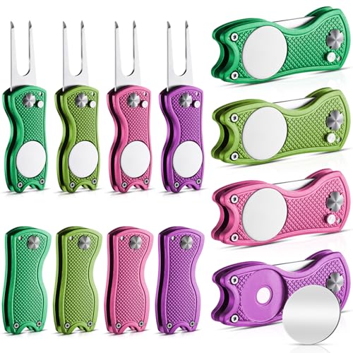 Poen Golf Divot Repair Tool with Magnetic Ball Marker, Foldable Metal Pitch Mark Fixer with Pop up Button, Golf Accessories for Men, Tournament Prizes and Gifts - color: Vivid Color