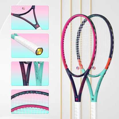 Adult 2 Player Tennis Racket Perfect for Beginner and Professional Players, 27” Speed Tennis Racquet Include Tennis Balls, Overgrips, Tennis Bag, Vibration Dampe, Cover - color: Dark Blue & Red