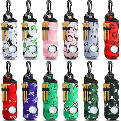 Jerify 12 Pieces Golf Ball Tee Holder Golf Ball Carry Bag Pouch with Keychain Belt Clip Hook Portable Gifts Accessories for Women Ladies Golfer, 12 Styles