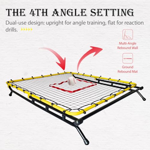 Baseball & Softball Rebounder Net, 4x4.5 Ft Pitching and Fielding Rebounder net, Baseball Bounce Back Trainer Pro with 4 Adjustable Angles and 4 Rubber Feets