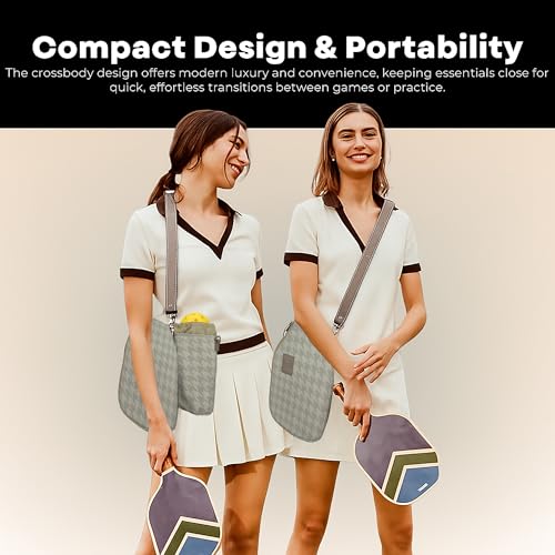 Pickleball Paddle Cover Crossbody bag with Adjustable Strap, Waterbottle holder, Ball Holder, Gifts for Women Men - color: Khaki
